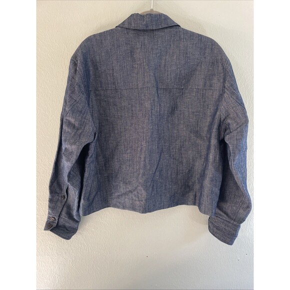 Rag & Bone Jessie Linen Blend Blue Chambray Shirt Jacket Button, Denim Look Sz L - Picture 7 of 7